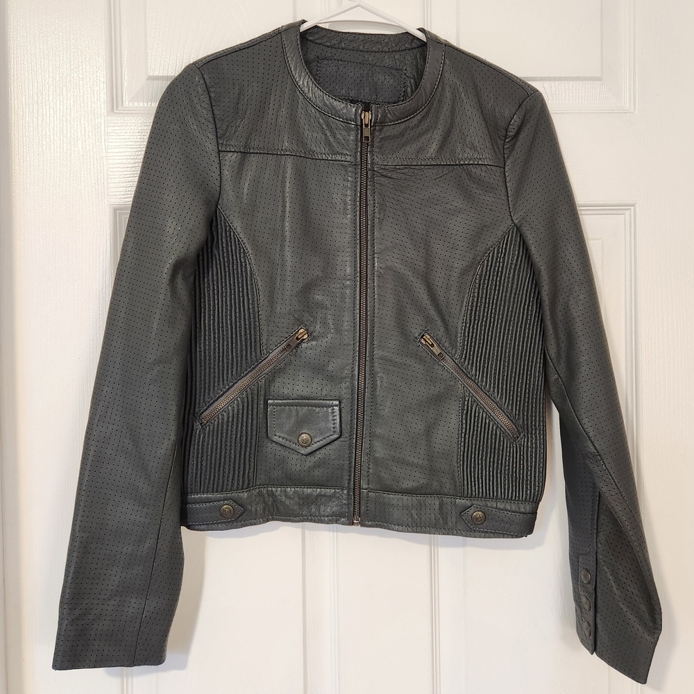 Elegant Gray Leather Jacket for Women